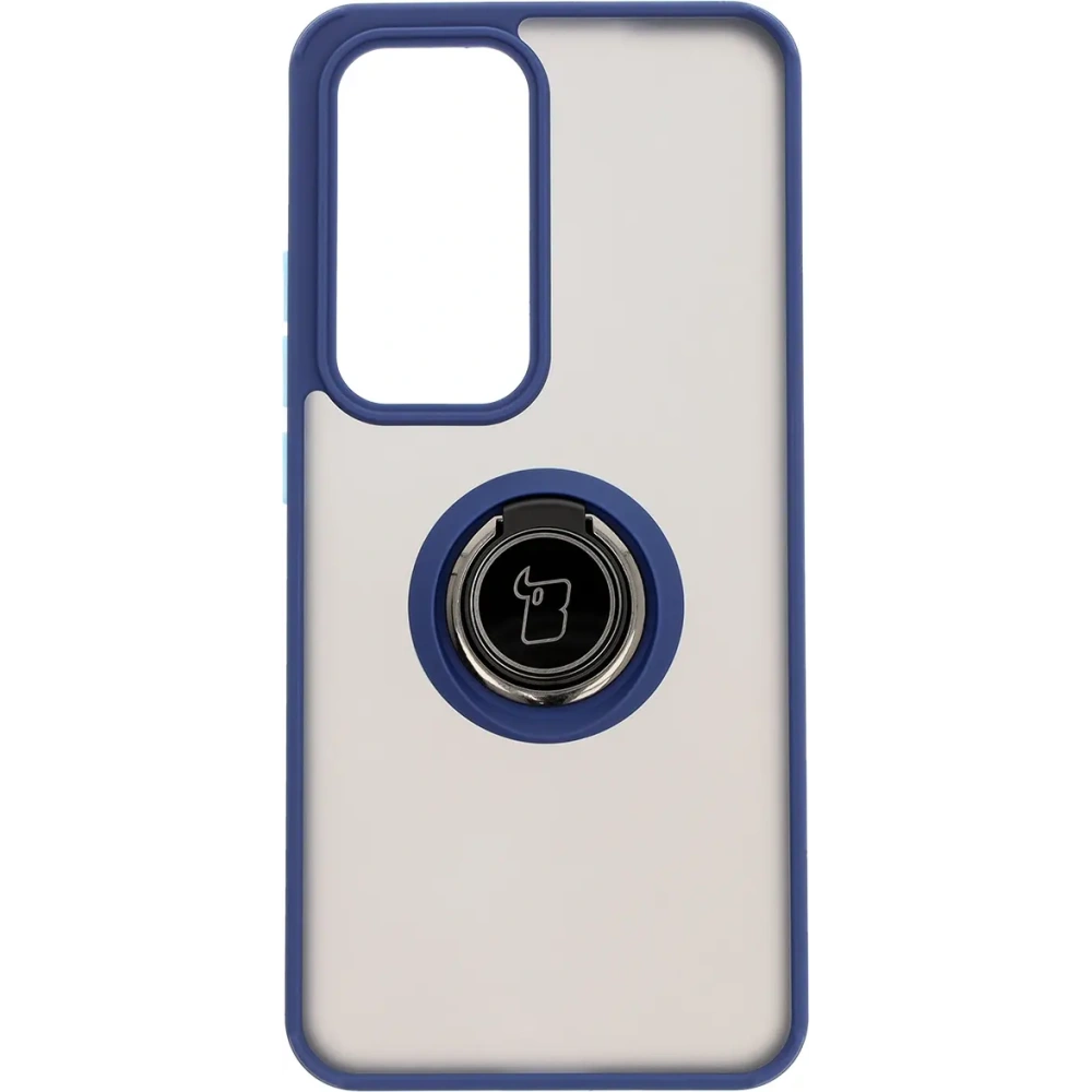 Etui z uchwytem na palec Bizon Case Hybrid Ring do Oppo Reno 12 Pro przydymione z granatową ramką