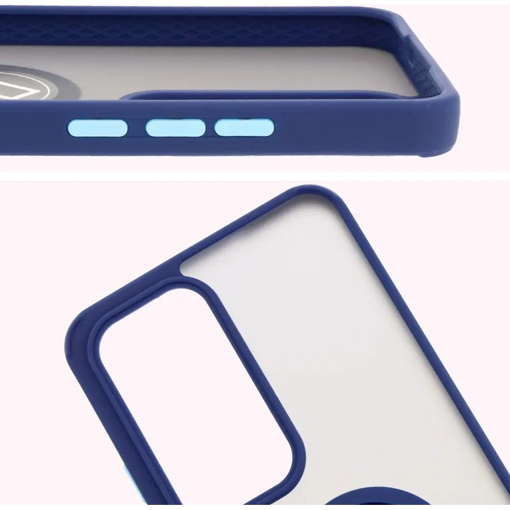 Etui z uchwytem na palec Bizon Case Hybrid Ring do Oppo Reno 12 Pro przydymione z granatową ramką