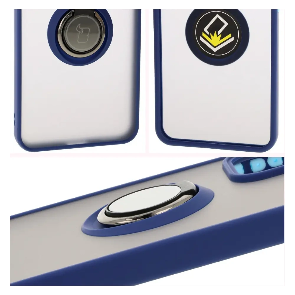 Etui z uchwytem na palec Bizon Case Hybrid Ring do Oppo Reno 12 Pro przydymione z granatową ramką