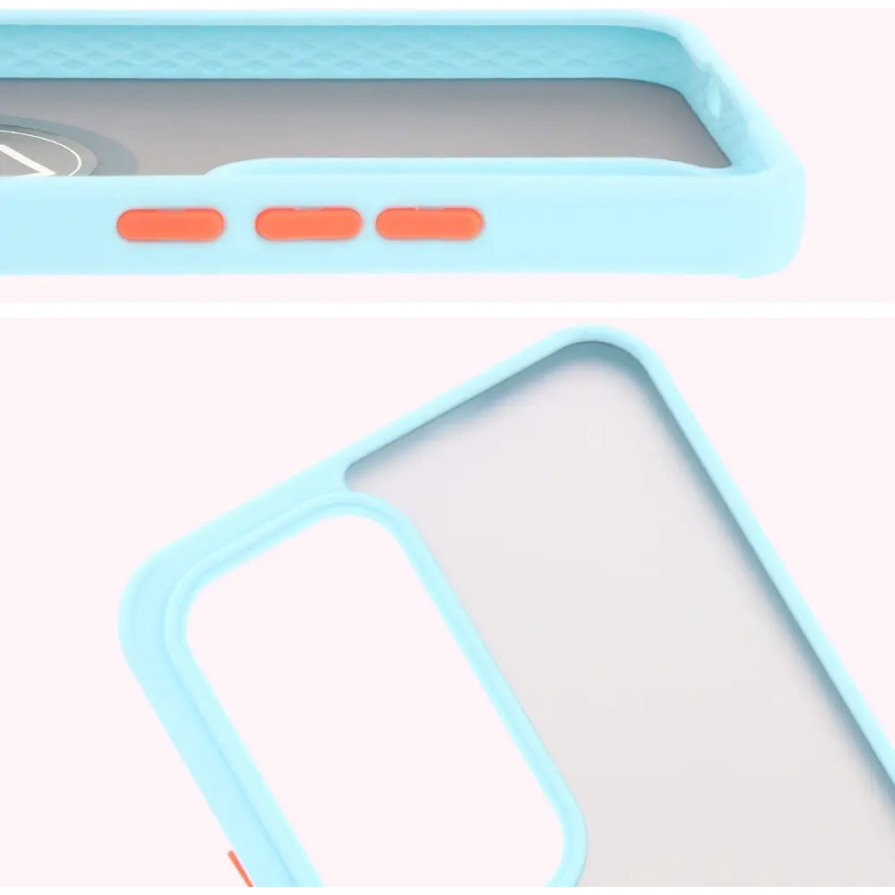 Etui z uchwytem na palec Bizon Case Hybrid Ring do Oppo Reno 12 Pro przydymione z jasnoniebieską ramką