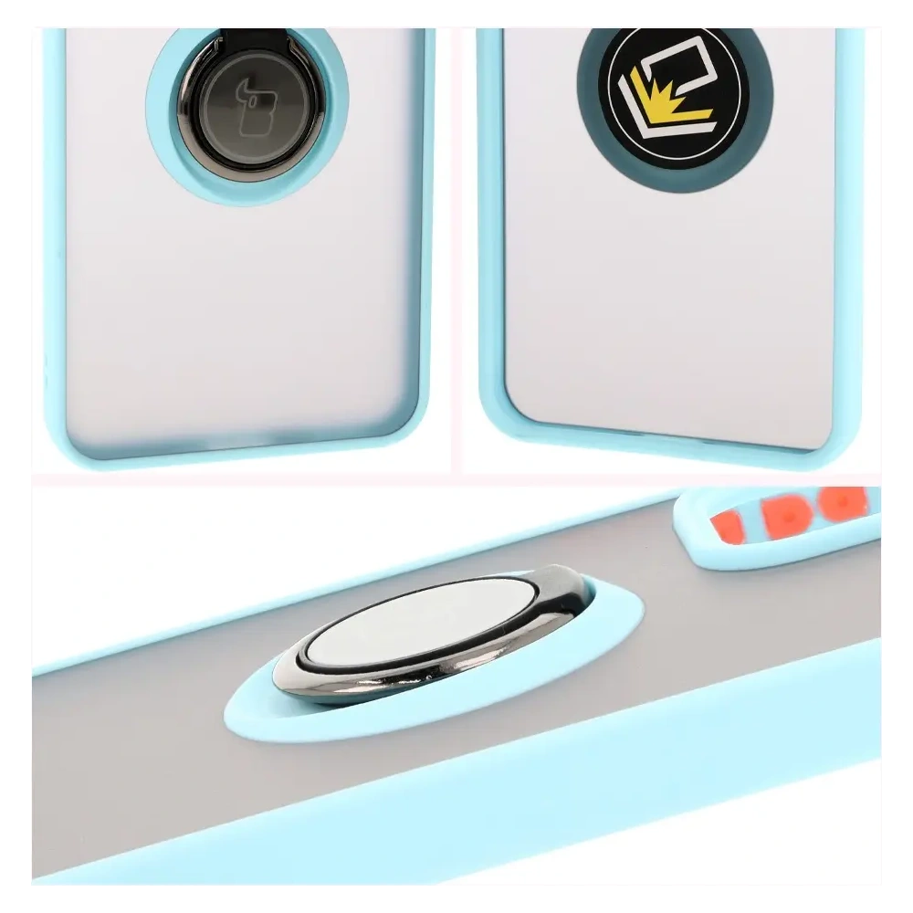 Etui z uchwytem na palec Bizon Case Hybrid Ring do Oppo Reno 12 Pro przydymione z jasnoniebieską ramką