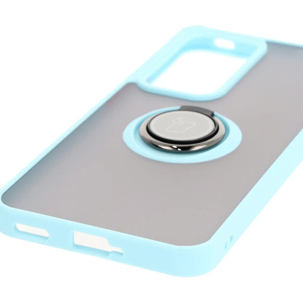 Etui z uchwytem na palec Bizon Case Hybrid Ring do Oppo Reno 12 Pro przydymione z jasnoniebieską ramką