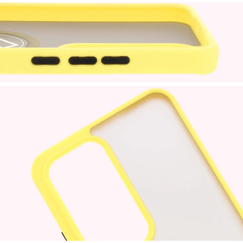 Etui z uchwytem na palec Bizon Case Hybrid Ring do Oppo Reno 12 Pro przydymione z żółtą ramką