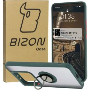 Kup Etui z uchwytem na palec Bizon Case Hybrid Ring do Xiaomi 14T Pro przydymione z ciemnozieloną ramką - BIZ6920 - {ean13} - Sklep Home Screen