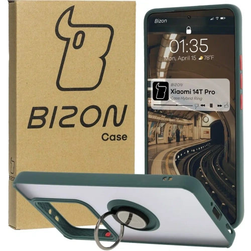 Kup Etui s úchopem na prst Bizon Case Hybrid Ring pro Xiaomi 14T Pro kouřové s tmavě zeleným rámečkem - BIZ6920 - {ean13} - Sklep Home Screen