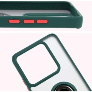 Bizon Case Hybrid Ring Xiaomi 14T Pro rauchig mit einem dunkelgrünen Rahmen