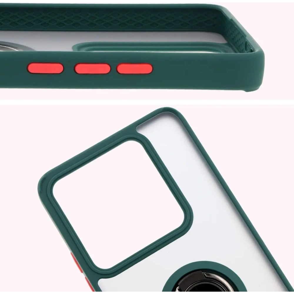 Etui z uchwytem na palec Bizon Case Hybrid Ring do Xiaomi 14T Pro przydymione z ciemnozieloną ramką