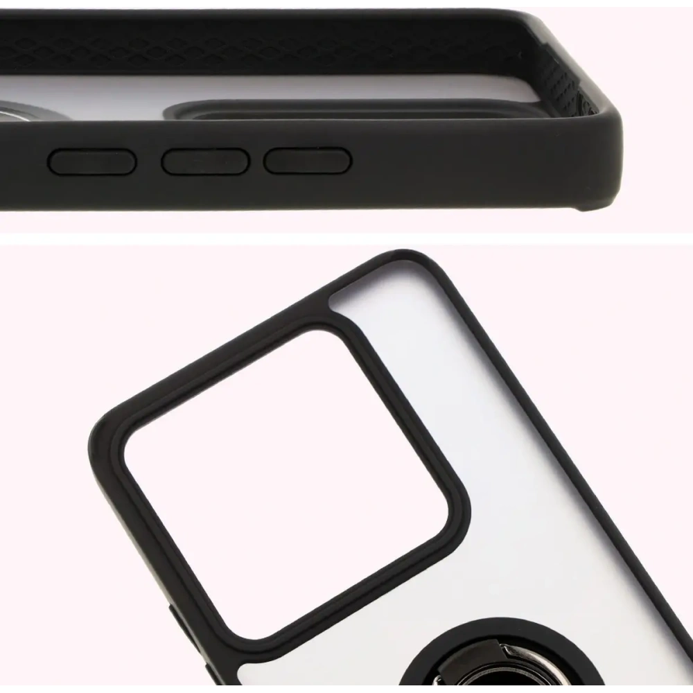 Etui z uchwytem na palec Bizon Case Hybrid Ring do Xiaomi 14T Pro przydymione z czarną ramką