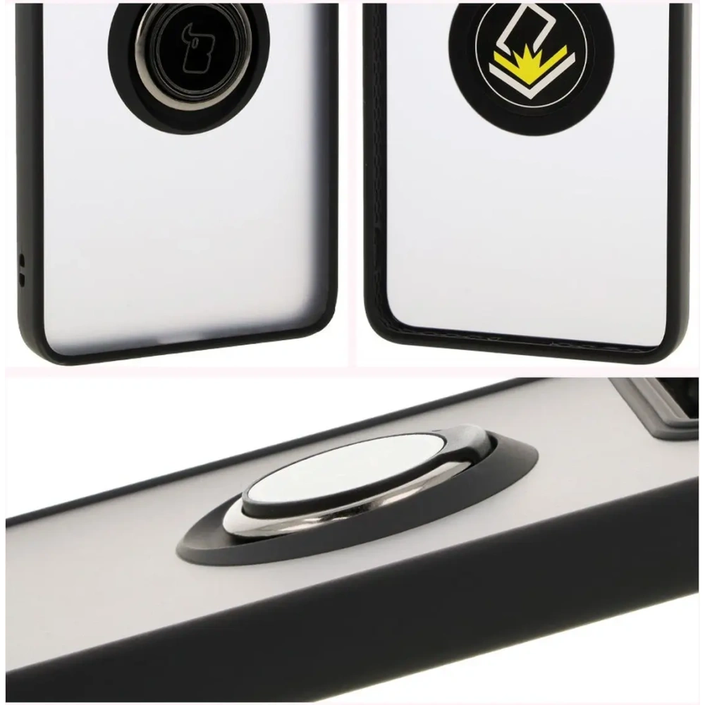 Etui z uchwytem na palec Bizon Case Hybrid Ring do Xiaomi 14T Pro przydymione z czarną ramką