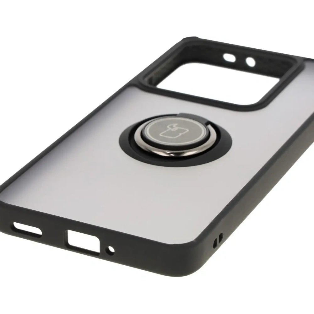 Etui z uchwytem na palec Bizon Case Hybrid Ring do Xiaomi 14T Pro przydymione z czarną ramką