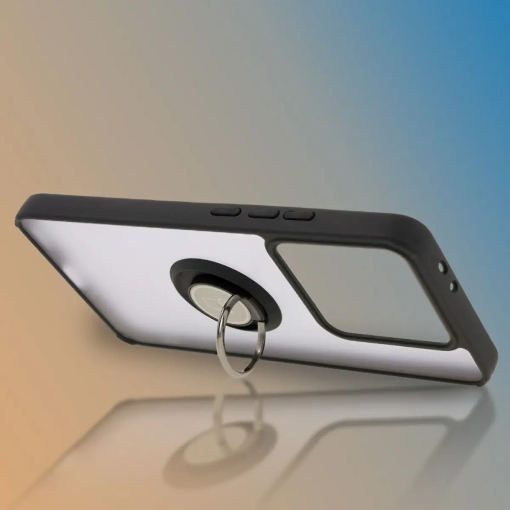 Etui z uchwytem na palec Bizon Case Hybrid Ring do Xiaomi 14T Pro przydymione z czarną ramką