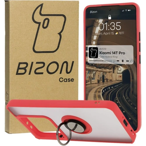 Kup Etui s úchytem na prst Bizon Case Hybrid Ring pro Xiaomi 14T Pro kouřové s červeným rámečkem - BIZ6922 - {ean13} - Sklep Home Screen