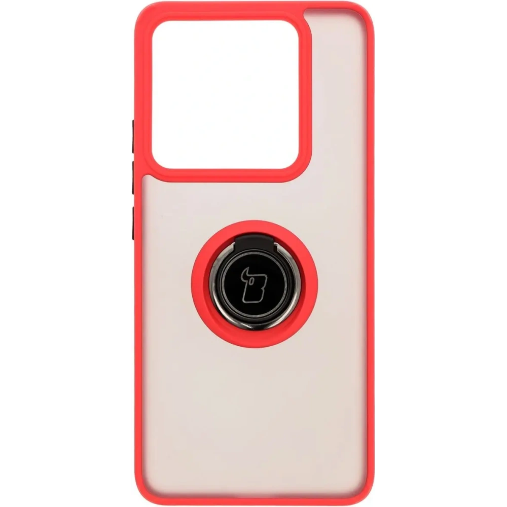 Etui z uchwytem na palec Bizon Case Hybrid Ring do Xiaomi 14T Pro przydymione z czerwoną ramką