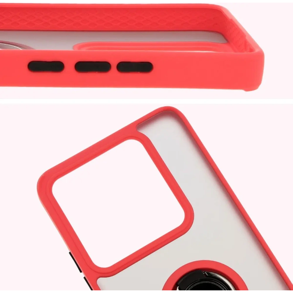 Etui z uchwytem na palec Bizon Case Hybrid Ring do Xiaomi 14T Pro przydymione z czerwoną ramką