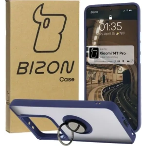 Bizon Case Hybrid Ring Xiaomi 14T Pro rauchig mit einem navyblauen Rahmen