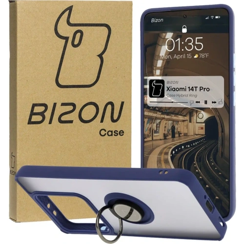 Kup Etui s úchytem na palec Bizon Case Hybrid Ring do Xiaomi 14T Pro kouřové s modrým rámem - BIZ6923 - {ean13} - Sklep Home Screen
