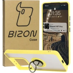 Kup Etui z uchwytem na palec Bizon Case Hybrid Ring do Xiaomi 14T Pro przydymione z żółtą ramką - BIZ6925 - {ean13} - Sklep Home Screen