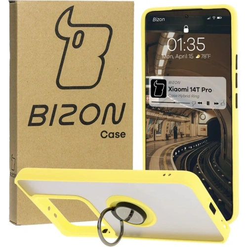 Kup Etui s úchopem na prst Bizon Case Hybrid Ring do Xiaomi 14T Pro kouřové s žlutým rámečkem - BIZ6925 - {ean13} - Sklep Home Screen