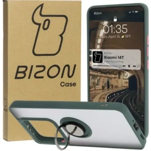 Kup Etui z uchwytem na palec Bizon Case Hybrid Ring do Xiaomi 14T przydymione z ciemnozieloną ramką - BIZ6926 - {ean13} - Sklep Home Screen