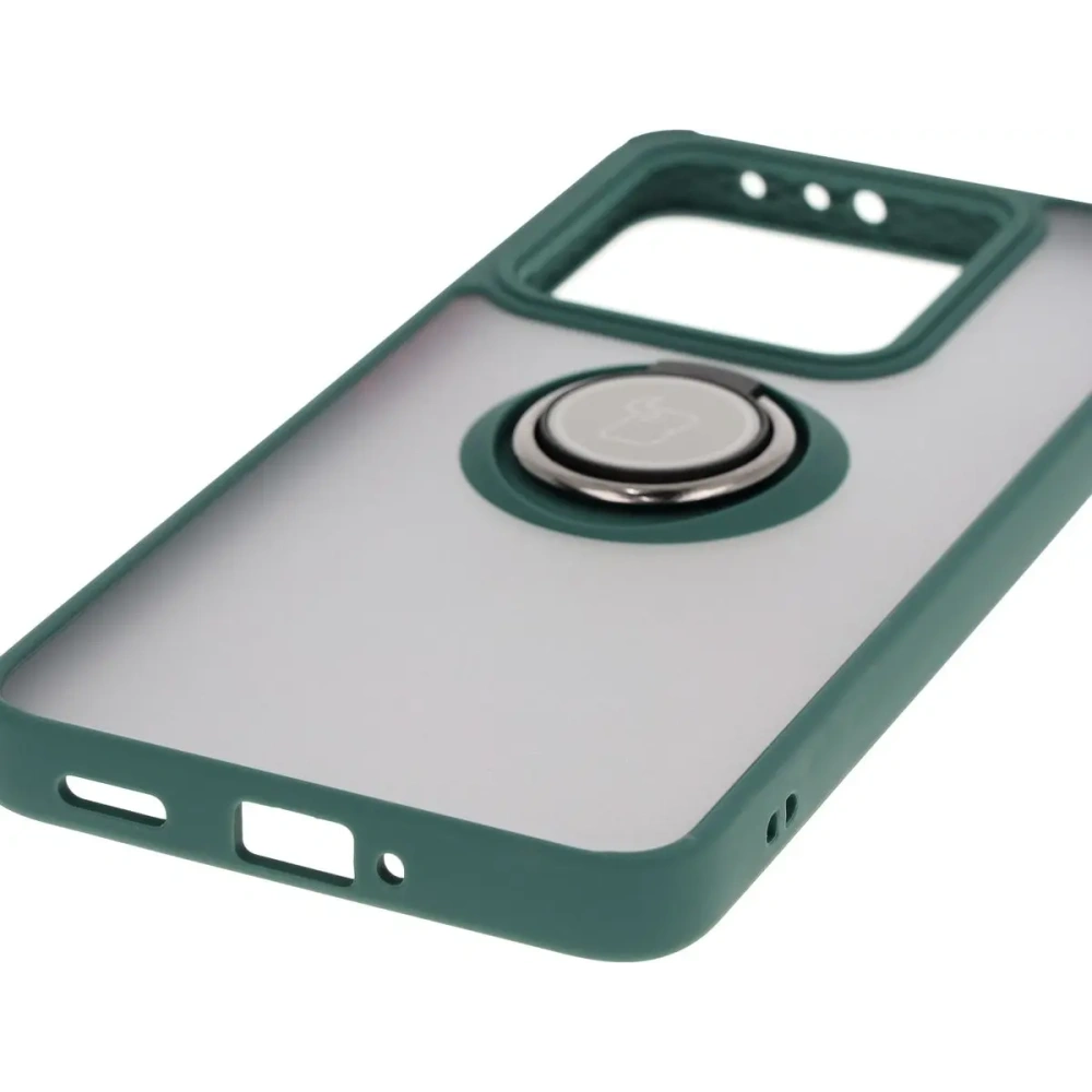Etui z uchwytem na palec Bizon Case Hybrid Ring do Xiaomi 14T przydymione z ciemnozieloną ramką