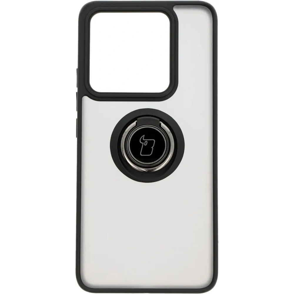Etui z uchwytem na palec Bizon Case Hybrid Ring do Xiaomi 14T przydymione z czarną ramką