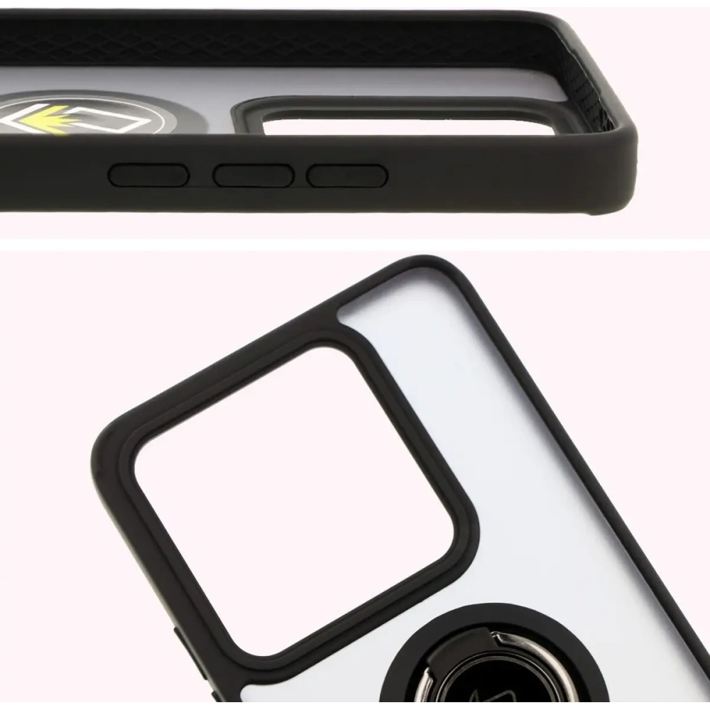 Etui z uchwytem na palec Bizon Case Hybrid Ring do Xiaomi 14T przydymione z czarną ramką