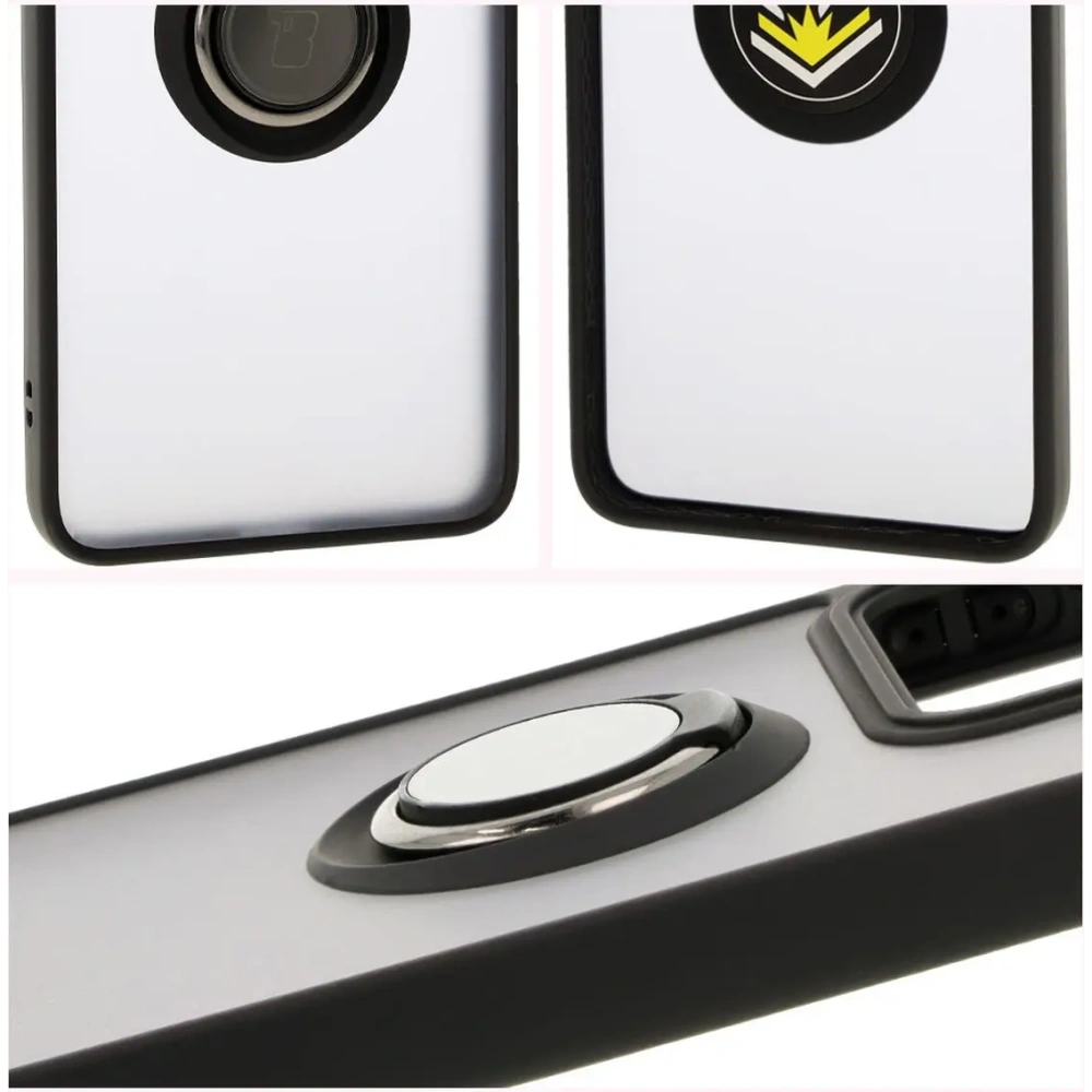 Etui z uchwytem na palec Bizon Case Hybrid Ring do Xiaomi 14T przydymione z czarną ramką