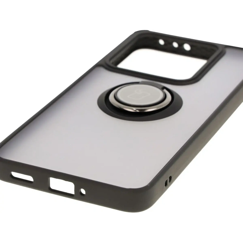 Etui z uchwytem na palec Bizon Case Hybrid Ring do Xiaomi 14T przydymione z czarną ramką