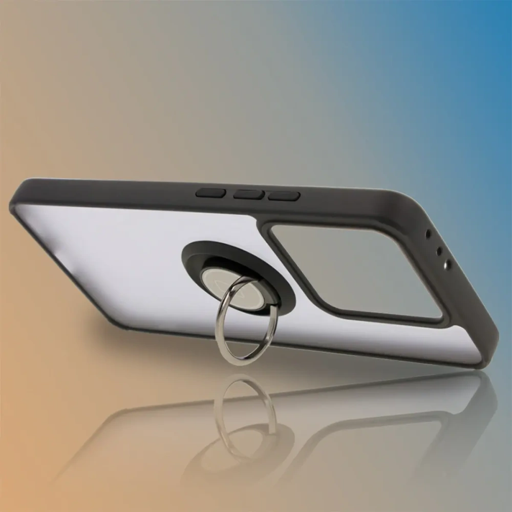 Etui z uchwytem na palec Bizon Case Hybrid Ring do Xiaomi 14T przydymione z czarną ramką