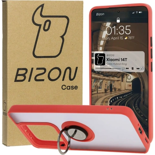 Buy Bizon Case Hybrid Ring Xiaomi 14T smoky with a red frame - BIZ6928 - {ean13} - Home Screen Store Europe