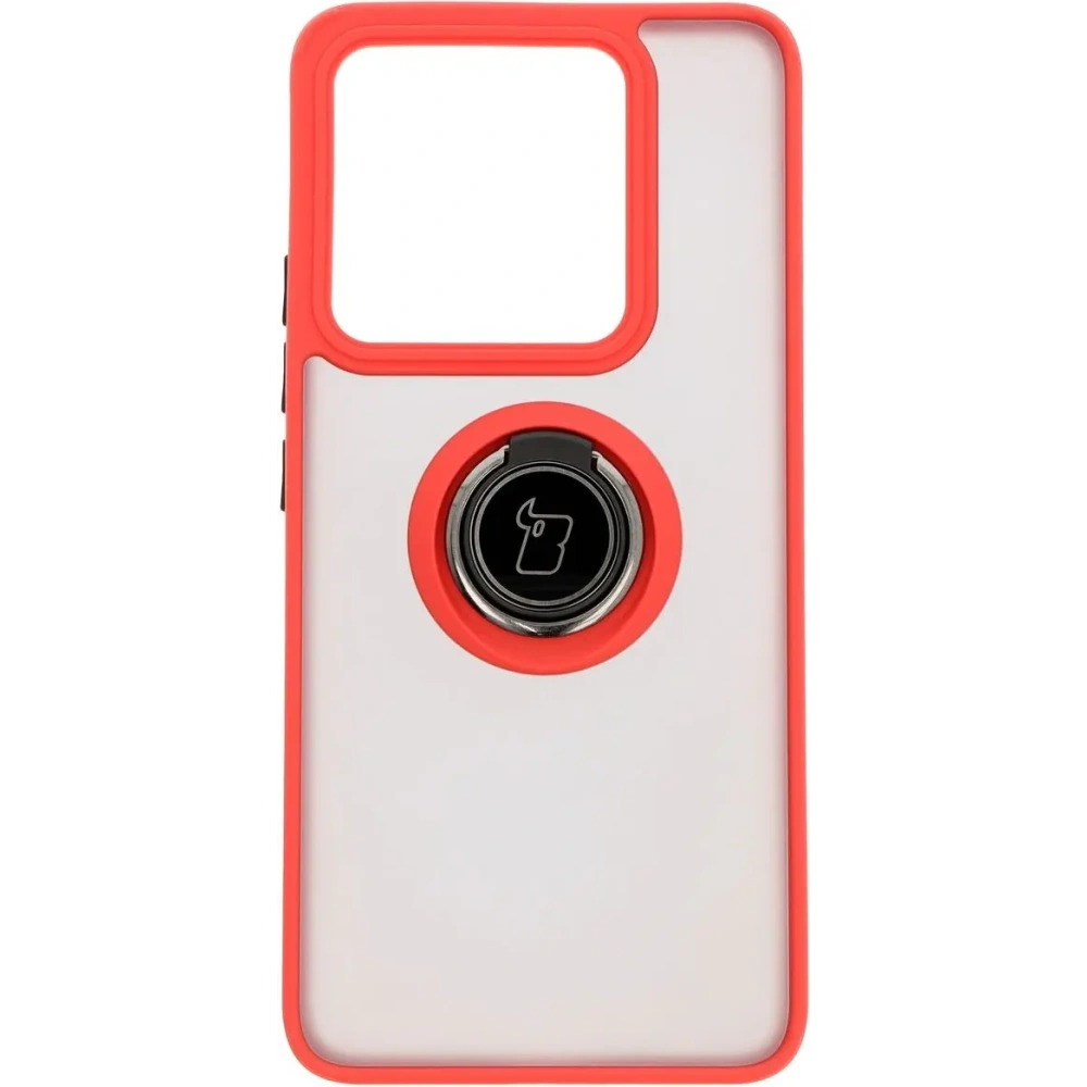 Etui z uchwytem na palec Bizon Case Hybrid Ring do Xiaomi 14T przydymione z czerwoną ramką