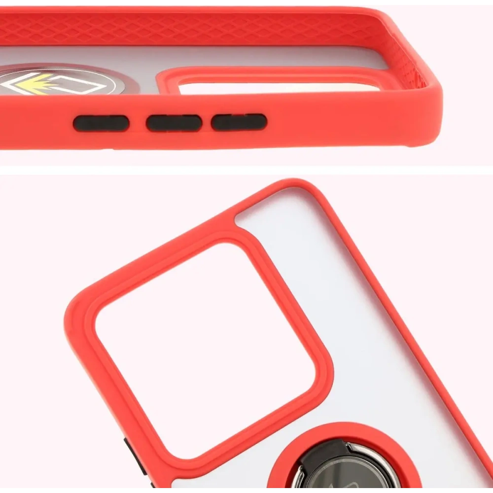 Etui z uchwytem na palec Bizon Case Hybrid Ring do Xiaomi 14T przydymione z czerwoną ramką