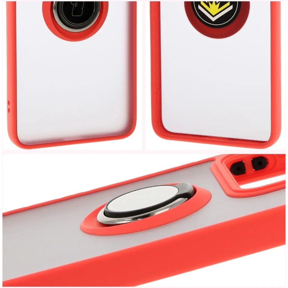 Etui z uchwytem na palec Bizon Case Hybrid Ring do Xiaomi 14T przydymione z czerwoną ramką