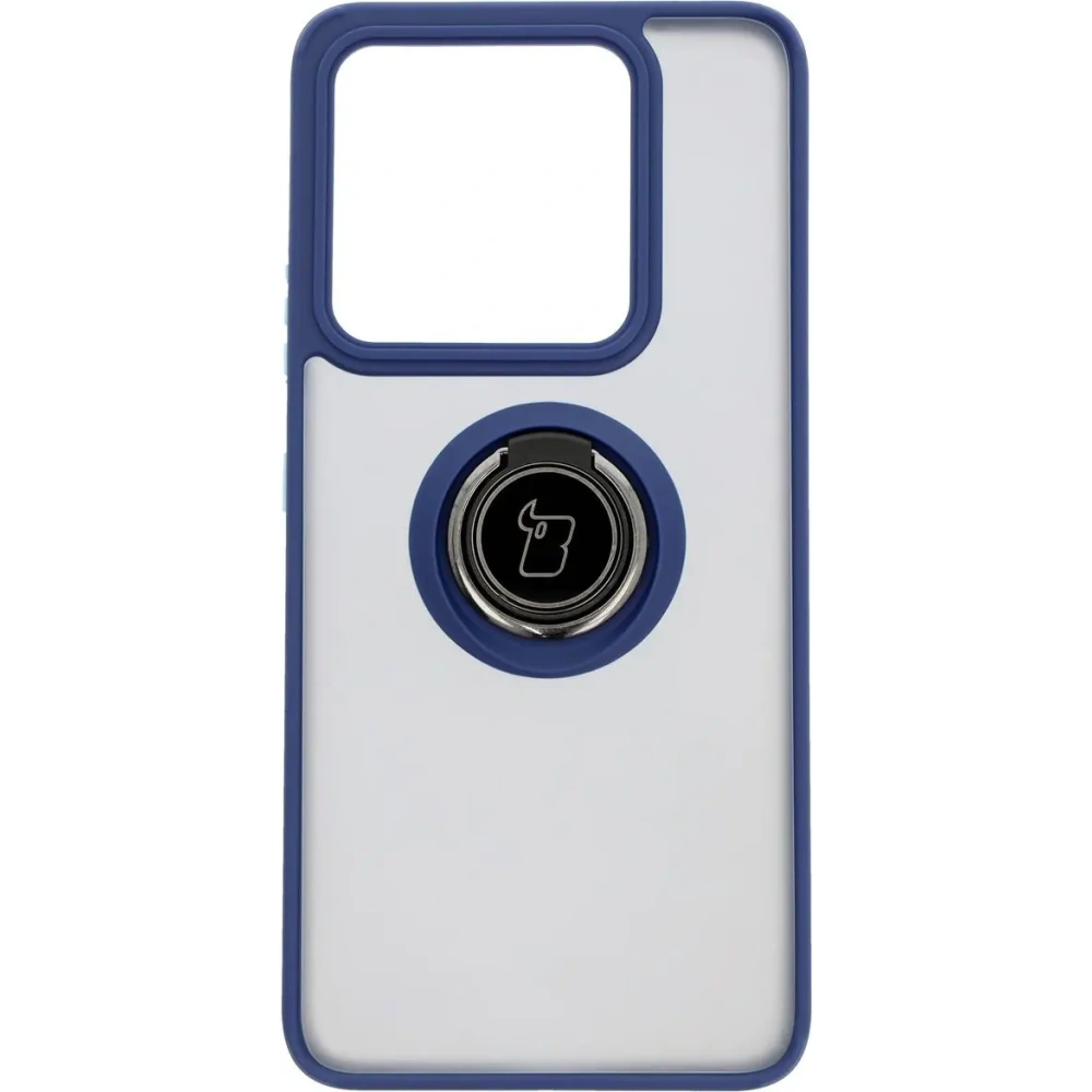 Etui z uchwytem na palec Bizon Case Hybrid Ring do Xiaomi 14T przydymione z granatową ramką