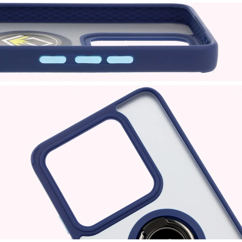 Etui z uchwytem na palec Bizon Case Hybrid Ring do Xiaomi 14T przydymione z granatową ramką