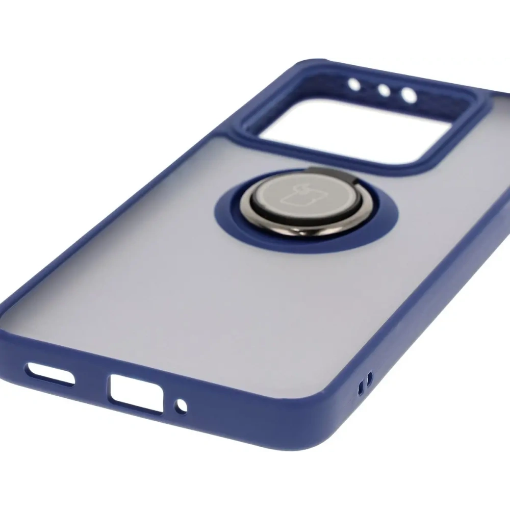 Etui z uchwytem na palec Bizon Case Hybrid Ring do Xiaomi 14T przydymione z granatową ramką