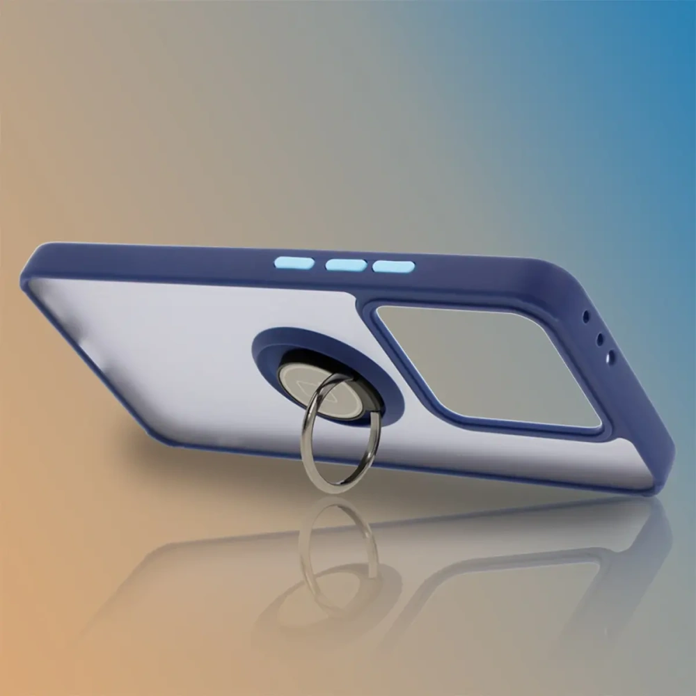 Etui z uchwytem na palec Bizon Case Hybrid Ring do Xiaomi 14T przydymione z granatową ramką