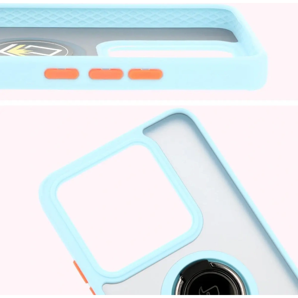 Etui z uchwytem na palec Bizon Case Hybrid Ring do Xiaomi 14T przydymione z jasnoniebieską ramką