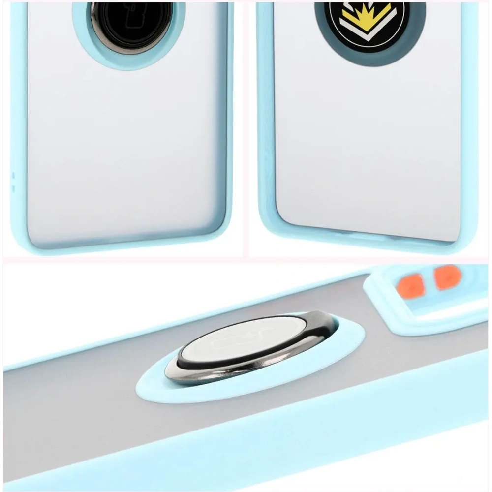 Etui z uchwytem na palec Bizon Case Hybrid Ring do Xiaomi 14T przydymione z jasnoniebieską ramką