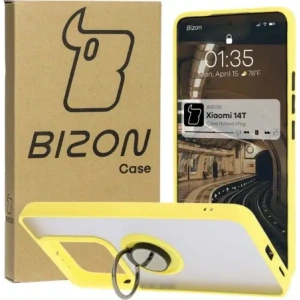 Kup Etui z uchwytem na palec Bizon Case Hybrid Ring do Xiaomi 14T przydymione z żółtą ramką - BIZ6931 - {ean13} - Sklep Home Screen