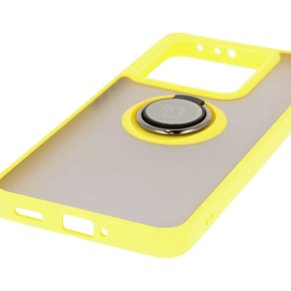 Etui z uchwytem na palec Bizon Case Hybrid Ring do Xiaomi 14T przydymione z żółtą ramką