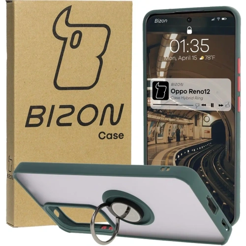Buy Bizon Case Hybrid Ring Oppo Reno 12 smoky with a dark green frame - BIZ6935 - {ean13} - Home Screen Store Europe