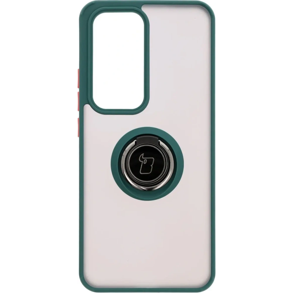 Etui z uchwytem na palec Bizon Case Hybrid Ring do Oppo Reno 12 przydymione z ciemnozieloną ramką