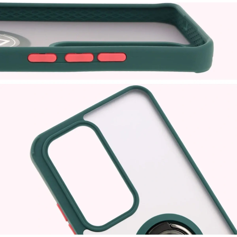 Etui z uchwytem na palec Bizon Case Hybrid Ring do Oppo Reno 12 przydymione z ciemnozieloną ramką