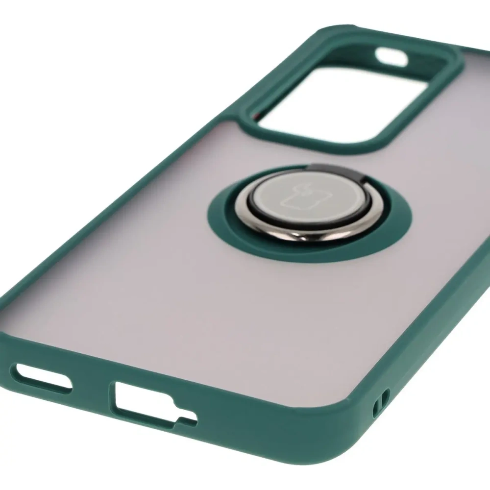 Etui z uchwytem na palec Bizon Case Hybrid Ring do Oppo Reno 12 przydymione z ciemnozieloną ramką