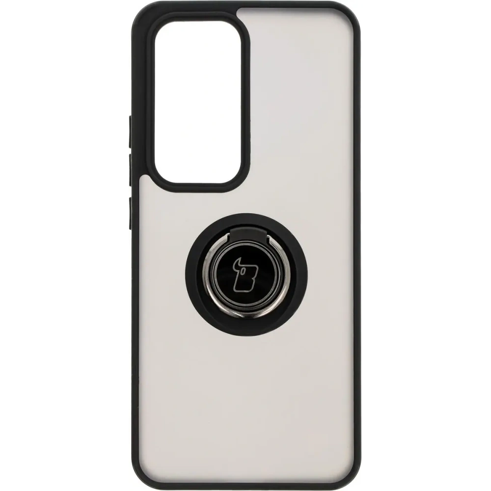 Etui z uchwytem na palec Bizon Case Hybrid Ring do Oppo Reno 12 przydymione z czarną ramką