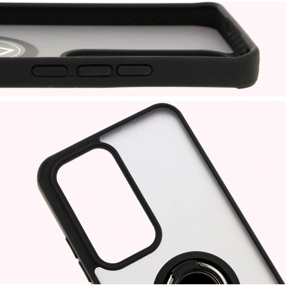 Etui z uchwytem na palec Bizon Case Hybrid Ring do Oppo Reno 12 przydymione z czarną ramką