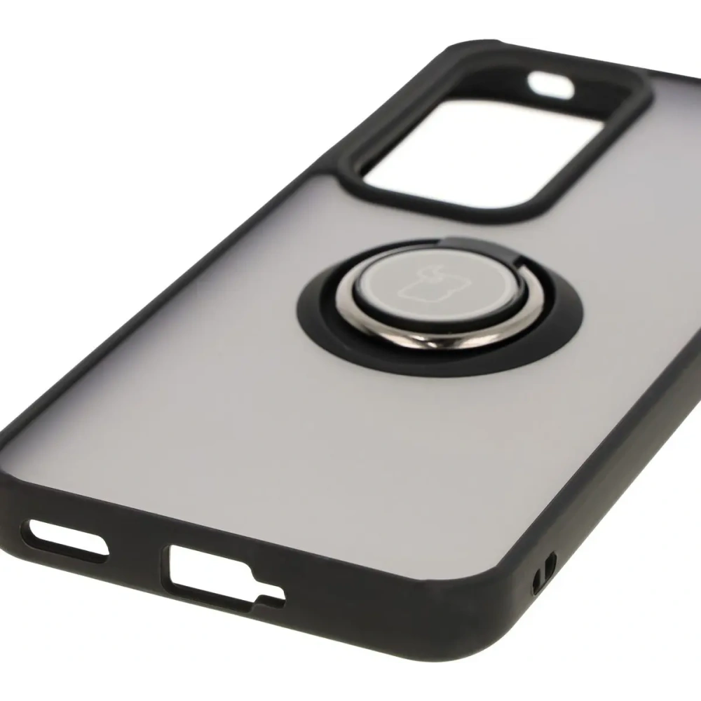 Etui z uchwytem na palec Bizon Case Hybrid Ring do Oppo Reno 12 przydymione z czarną ramką