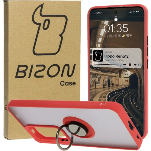 Buy Bizon Case Hybrid Ring Oppo Reno 12 smoky with a red frame - BIZ6937 - {ean13} - Home Screen Store Europe