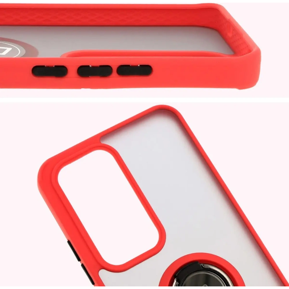 Etui z uchwytem na palec Bizon Case Hybrid Ring do Oppo Reno 12 przydymione z czerwoną ramką